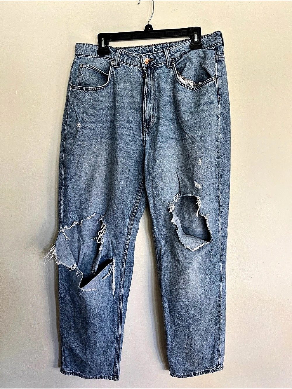 &DENIM Baggy Jeans & Distressed Blue Waist 12